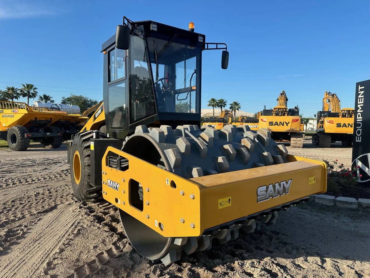 Soil compactor working on a construction site